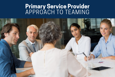 Title: Primary Service Provider Approach to Teaming. Group of five people around a table.